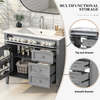 36'' Bathroom Vanity with Top Sink, Modern Bathroom Storage Cabinet with 2 Drawers and a Tip-out Drawer, Single Sink Bathroom Vanity Dweva