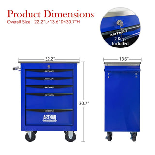 5 Drawers Multifunctional Tool Cart with Wheels,Metal Rolling Tool Cart Storage for Garage Workshop Warehouse Repair Shop--With Stainless Steel Roof- BLACK&BLUE Dweva