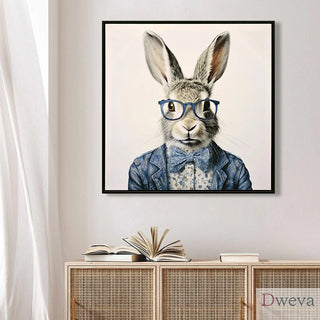 Gallery Wrapped Canvas Wall Art - Dapper Bunny in Tailored Cobalt Blue Suit, Modern Animal Portrait Framed Print for Lounge/Office Decor decorative picture painting Dweva