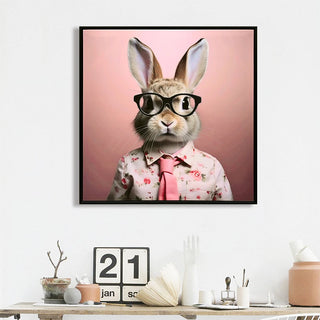 Stretched Canvas Print - Whimsical Rabbit in Blush Pink Suit for Nursery and Bedroom Wall Decoration decorative picture Dweva