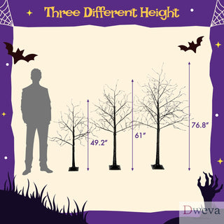 3 Pac Halloween Spooky Tree with Purple Lights, 4FT 5FT and 6FT, Lighted Black Tree for Halloween Decoration Dweva