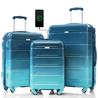 Luggage Set of 3, 20-inch with USB Port, Airline Certified Carry-on Luggage , ABS+PC Hard Shell Luggage with Spinner Wheels,blue Dweva