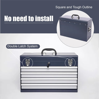 Heavy Duty Metal Tool Box, 21-inch, Portable Metal Tool Box with 4 Drawers, Small Tool Chest with EVA Liners, Ball Bearing Slide Drawers Locking & Powder Coated Finish, Multi-Function Tool Organizer Dweva