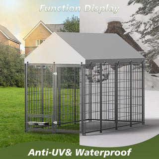 Large Dog Kennel Outdoor Pet Pens Dogs Run Enclosure Animal Hutch Metal Coop Fence with Roof Cover. 7.94'L x 4.13'W x 5.95'H. Dweva
