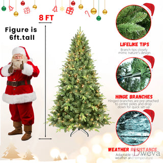 4FT Pre-Lit Christmas Tree with 200 UL Warm White Lights – Classic Green Tree with 636 PE+PVC Tips, Hinged Branches for Easy Setup, Sturdy Metal Stand, Realistic Full Look Dweva