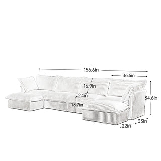 Slipcovered Fluffy Sofa - 4 Seat with 2 Ottoman Dweva