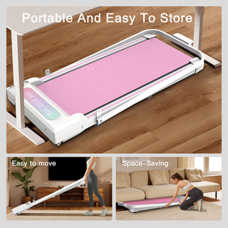 Under Desk Treadmill, Walking Pad, 2 in 1 Portable Treadmill with Handle Remote Control LED Display, Walking Jogging Machine for Home Office Use Pink