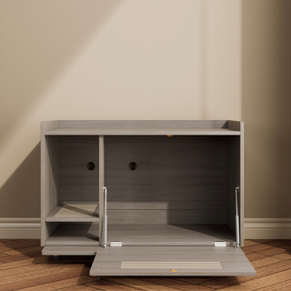 Gray Cat Litter Box Enclosure,Hidden Litter Box Furniture with top side fence,Wooden Pet House Side End Table, Storage Cabinet Bench for Living Room,,Bedroom, Fit Most of Litter Box Dweva