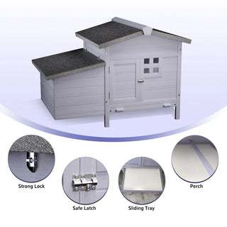 Outdoor Free-Range Wooden Chicken Coop with Asphalt Roof, Leak-Proof Pull-Out Tray, Secure Predator Defense, Nesting Box with Easy Access, Multiple Front & Side Doors Dweva