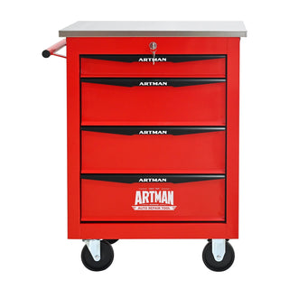4 Drawers Multifunctional Tool Cart with Wheels,Metal Rolling Tool Cart Storage for Garage Workshop Warehouse Repair Shop--With Stainless Steel Roof- Red&Black Dweva
