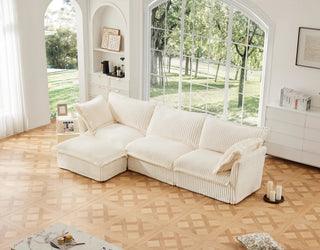 Slipcovered Fluffy Sofa - 3 Seat with Ottoman Dweva
