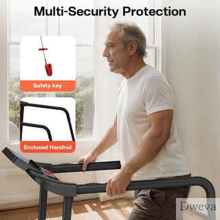 Walking Pad Treadmill for Senior, Foldable Exercise Treadmill with Stable and Safe Structural Design, Large LED Display for Elderly, Long Handrail for Balance, 300 Lbs Capacity Dweva