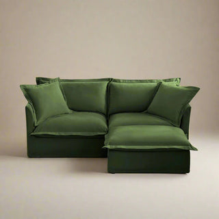 Slipcovered Fluffy Sofa - 2 Seat with Ottoman Dweva