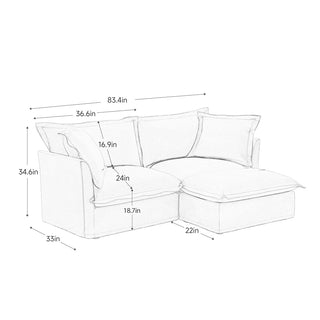 Slipcovered Fluffy Sofa - 2 Seat with Ottoman Dweva