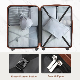 Premium ABS Travel Luggage Set , 3-Piece TSA Lock Suitcase Ensemble with 20, 24, and 28 Inch Sizes with 360° Spinner Wheels, black and brown Dweva