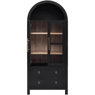 K&K 71" Tall Arched Kitchen Pantry Cabinet with 2 Large Drawers, Modern Farmhouse Kitchen Storage Cabinets with Adjustable Shelves, Glass Door, Wood Versatile Cupboard for Kitchens, Dining Room, Black Dweva