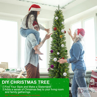 7FT Green Pencil Christmas Tree – Slim PVC Tree with 469 Tips, Space-Saving Design, Stable Metal Stand, Perfect for Small Spaces & Corners Dweva