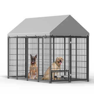 Large Dog Kennel Outdoor Pet Pens Dogs Run Enclosure Animal Hutch Metal Coop Fence with Roof Cover. 7.94'L x 4.13'W x 5.95'H. Dweva