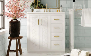 30'' Bathroom Vanity with Ceramic Sink Combo, Solid Wood Frame Bathroom Storage Cabinet, Freestanding Vanity Set with 3 Drawers& Soft Closing Doors Dweva