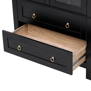 K&K 71" Tall Arched Kitchen Pantry Cabinet with 2 Large Drawers, Modern Farmhouse Kitchen Storage Cabinets with Adjustable Shelves, Glass Door, Wood Versatile Cupboard for Kitchens, Dining Room, Black Dweva