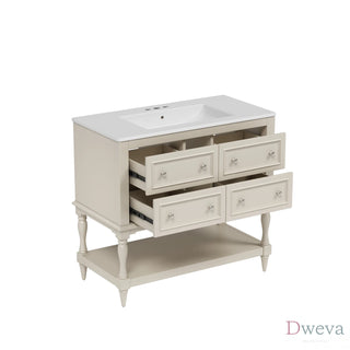 36" Bathroom Vanity Cabinet with Sink Combo Set, Undermount Ceramic Sink, Free Standing Vanity Set with 4 Drawers, Solid Wood Frame Bathroom Cabinet, Beige Dweva