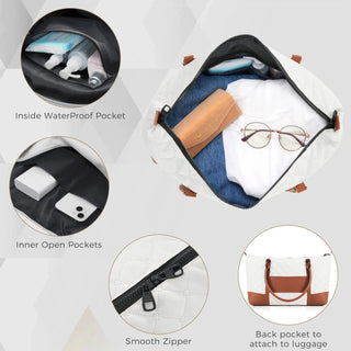 Luggage Sets 4 Piece, ABS Durable Suitcase with Travel Bag, Carry On Luggage Suitcase Set with 360° Spinner Wheels, ivory and brown Dweva