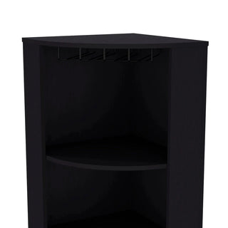 FM FURNITURE Clifton Corner Bar Cabinet, with 5 shelves,Cup Hanger and Eight Built-in Wine Rack, Black Dweva