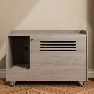 Gray Cat Litter Box Enclosure,Hidden Litter Box Furniture with top side fence,Wooden Pet House Side End Table, Storage Cabinet Bench for Living Room,,Bedroom, Fit Most of Litter Box Dweva