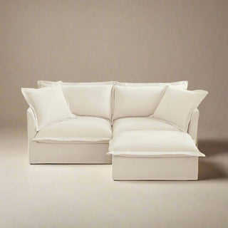 Slipcovered Fluffy Sofa - 2 Seat with Ottoman Dweva