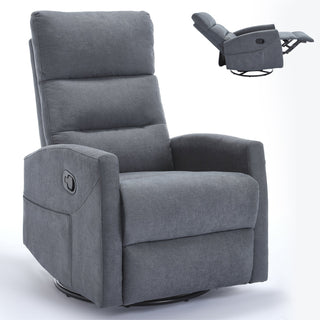 Manual Recliner Chair with Rocker and Swivel in Fabric for Living Room, Grey Dweva