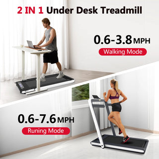 2 in 1 Under Desk Treadmill, 2.5HP Folding Electric Treadmill Walking Jogging Machine for Home Office with Remote Control, White