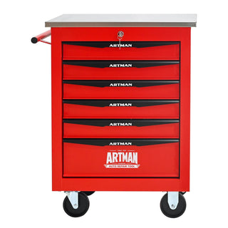 6 Drawers Multifunctional Tool Cart with Wheels,Metal Rolling Tool Cart Storage for Garage Workshop Warehouse Repair Shop--With Stainless Steel Roof- Red&Black Dweva