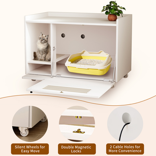 White Cat Litter Box Enclosure,Hidden Litter Box Furniture with top side fence,Wooden Pet House Side End Table, Storage Cabinet Bench for Living Room,,Bedroom, Fit Most of Litter Box Dweva