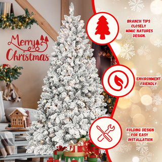 7FT Flocked Christmas Tree with 500 UL Lights and 45 Natural Pine Cones – Snowy PVC Tips, 1124 Tips, Hinged Structure, Stable Metal Stand, Easy Setup Dweva