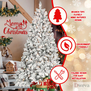 5FT Flocked Christmas Tree with 300 UL Lights and 27 Natural Pine Cones – Snowy PVC Tips, 600 Tips, Hinged Structure, Stable Metal Stand, Easy Setup Dweva