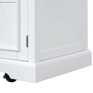 K&K 54.9" Kitchen Island with Drop Leaf, Power Outlet, Kitchen Storage Cart with 4 Door Shelves, Cross Barn Doors & Visual Glass Door, Rolling Kitchen Island on 4 Wheels for Kitchen, Dining Room,White Dweva