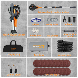 Drywall Sander with Vacuum Dust Collection, 6 Variable Speed Foldable Telescopic Electric Wall Sander, Popcorn Ceiling Removal Tool, 1900RPM Power Sander Tool, LED Light, 18Pcs Sanding Discs Dweva