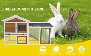 58" Wooden Outdoor Indoor Roof Waterproof Bunny Hutch Rabbit Cage Guinea Pig Coop PET House for Small to Medium Animals with Stairs and Cleaning Tray Dweva