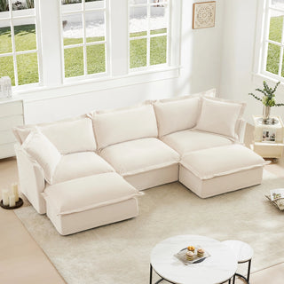 Slipcovered Fluffy Sofa - 3 Seat with 2 Ottoman Dweva