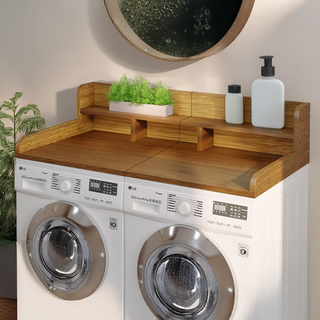 Washer Dryer Countertop with Non-slip Pads, Laundry Wood Shelf Topper with Edge, 54" Width x 27.5" Depth Double Layer Organizer for Washer and Dryer Laundry Hamper Counter Storage Organization(WALNUT) Dweva