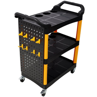 3 Tier Rolling Auto Detail Cart With Wheels,With Panel & Hook,for Detailers Garage, Workshop, Repair Shop, Storage Tool, Yellow&Black Dweva