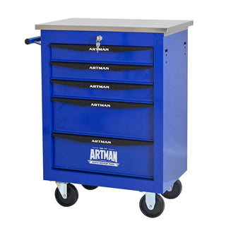 5 Drawers Multifunctional Tool Cart with Wheels,Metal Rolling Tool Cart Storage for Garage Workshop Warehouse Repair Shop--With Stainless Steel Roof- BLACK&BLUE Dweva