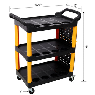 3 Tier Rolling Auto Detail Cart With Wheels,With Panel & Hook,for Detailers Garage, Workshop, Repair Shop, Storage Tool, Yellow&Black Dweva