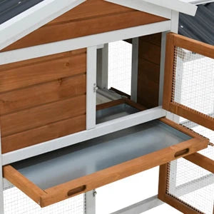 58" Wooden Outdoor Indoor Roof Waterproof Bunny Hutch Rabbit Cage Guinea Pig Coop PET House for Small to Medium Animals with Stairs and Cleaning Tray Dweva