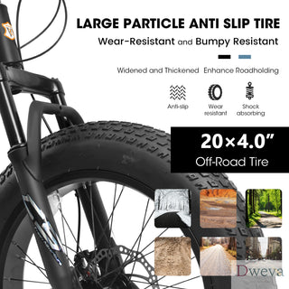 V20235 20 Inch Fat Tire Bike Adult 7 Speed Mountain Bike, Dual Disc Brakes, High Carbon Steel Frame, Front Suspension, Mountain Buggy, City Commuter City Bike, Fat Tire Bike Dweva