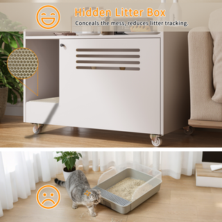 White Cat Litter Box Enclosure,Hidden Litter Box Furniture with top side fence,Wooden Pet House Side End Table, Storage Cabinet Bench for Living Room,,Bedroom, Fit Most of Litter Box Dweva