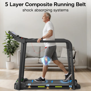 Walking Pad Treadmill for Senior, Foldable Exercise Treadmill with Stable and Safe Structural Design, Large LED Display for Elderly, Long Handrail for Balance, 300 Lbs Capacity Dweva