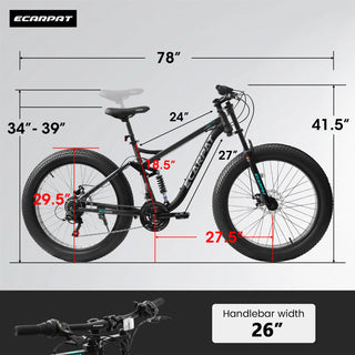 A26309 26 inch Mountain Bike,Full-Suspension 21 Speeds Drivetrain with Disc-Brake MTB Bicycle, 26*4" Fat tire Bike for Men Dweva