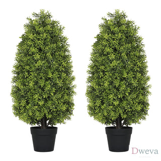 3FT Artificial Boxwood Cone Tree Faux Shrub for Outdoor Planter and Entryway Décor 2pcs/set Dweva