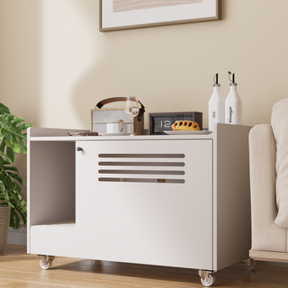 White Cat Litter Box Enclosure,Hidden Litter Box Furniture with top side fence,Wooden Pet House Side End Table, Storage Cabinet Bench for Living Room,,Bedroom, Fit Most of Litter Box Dweva